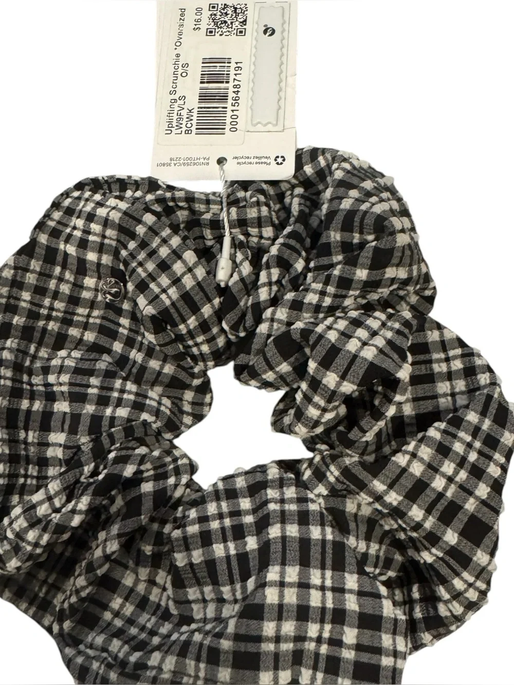 Lululemon gingham Seersucker Check Gathered Headband scrunchie White Black NWT